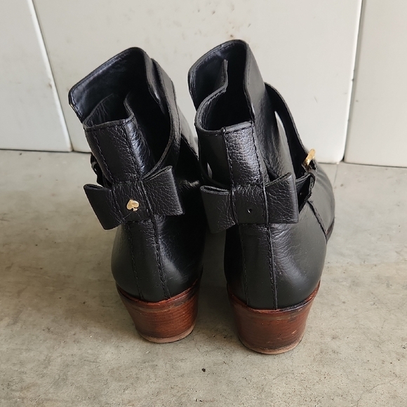 Kate Spade New York Black Leather Stacked Moto Ankle Boot Bootie Womens Sz - Picture 5 of 11